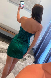Misshow Sparkly Strapless Dark Green Corset Tight Short Homecoming Dress/Mini Dress